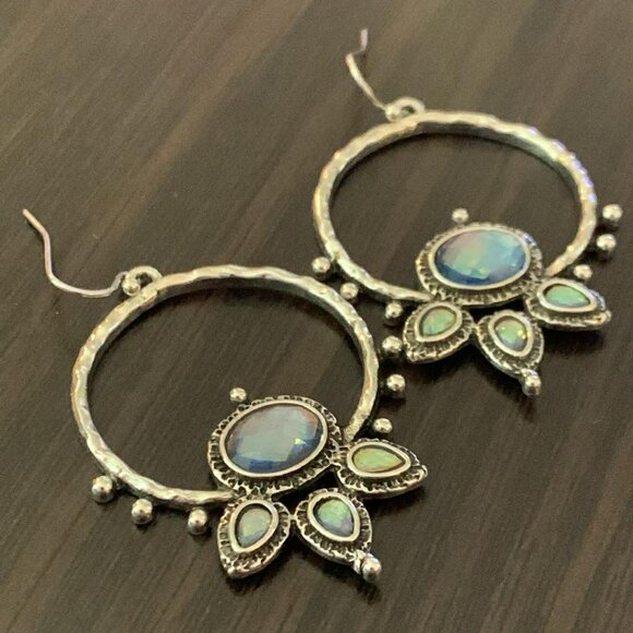 Silver Moonstone Color Gemstone Lotus Flower Earrings - Picture 4 of 10